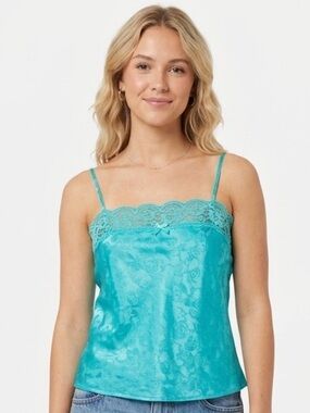 Y2K Vintage camisole/Cami in shimmery Teal with lace trim Size Large